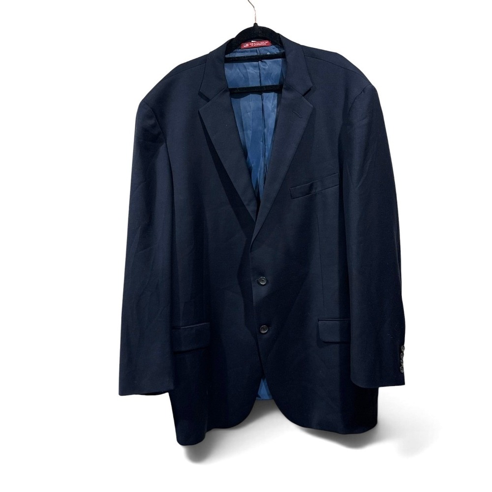 Hart Schaffner Marx Mens 50R Navy Blue Blazer Two Button Sport Coat USA